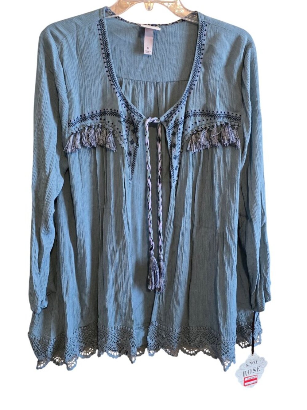 Tassel Detail Boho Blouse Blue Chic Style cottagecore grannycore casual